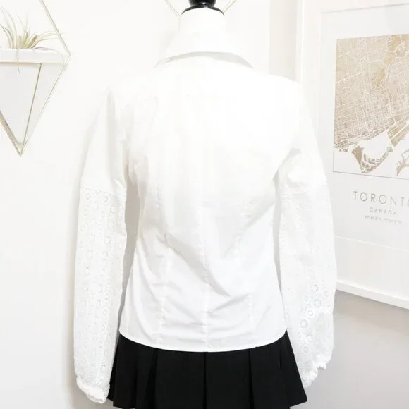 White Lace Sleeve Button Down Blouse 🕷️ ROMIMONA - Picture 5 of 7